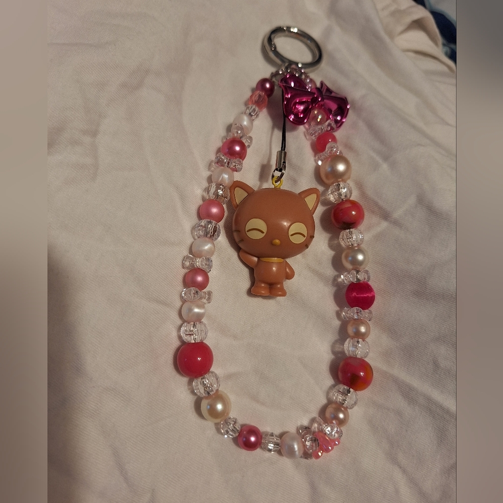 Chococat Sanrio Keychain with Pink Beaded Strap